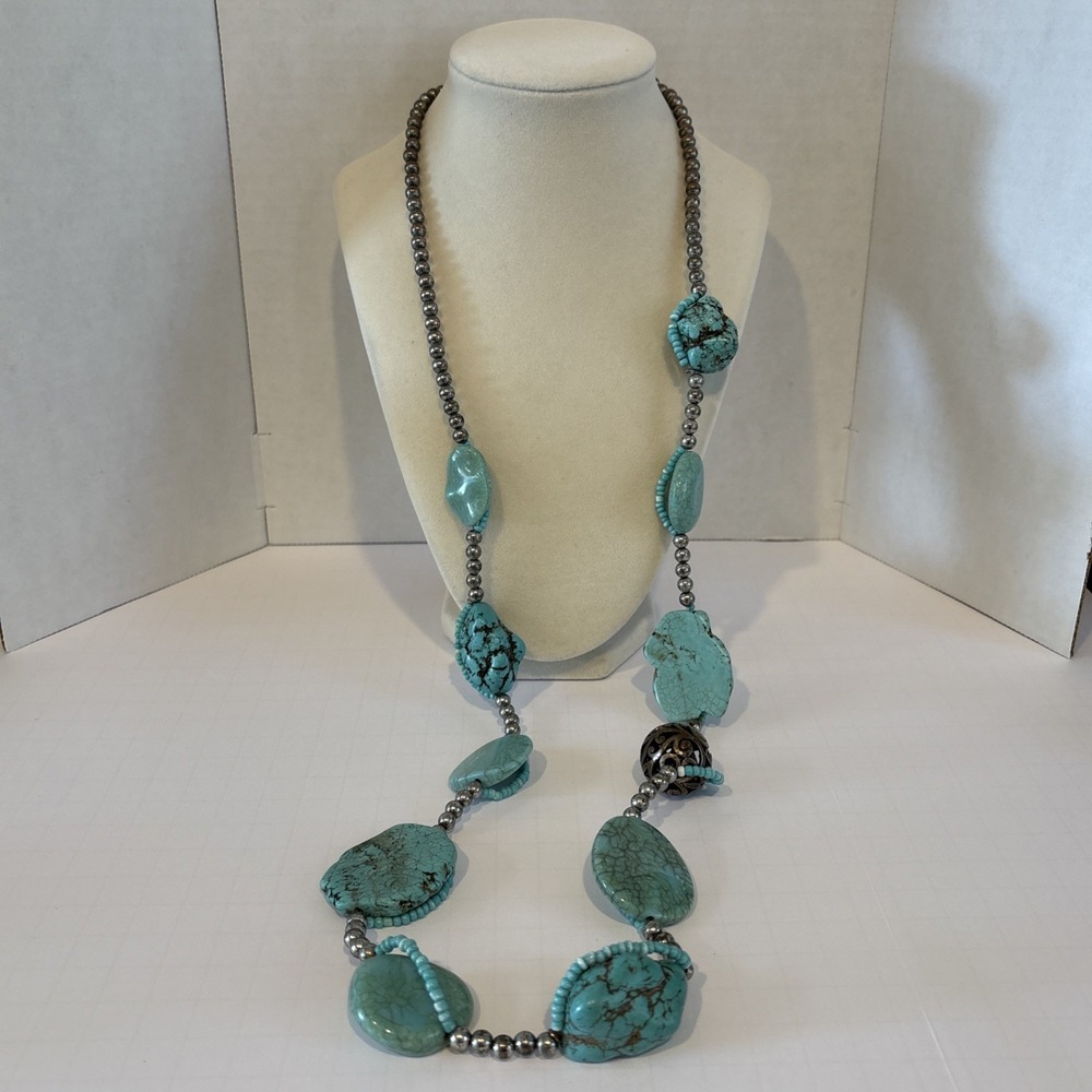 Chicos Faux Turquoise Beaded Statement Necklace